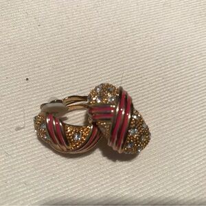 Elegant Gold and Pink Hoop Clip-on Earrings